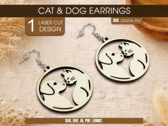 Cat Dog Earrings Laser Cut SVG