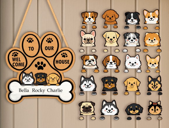 Custom Dog Breed Paw Door Hanger SVG