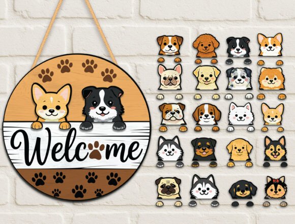 Custom Dog Peeking Welcome Door Sign