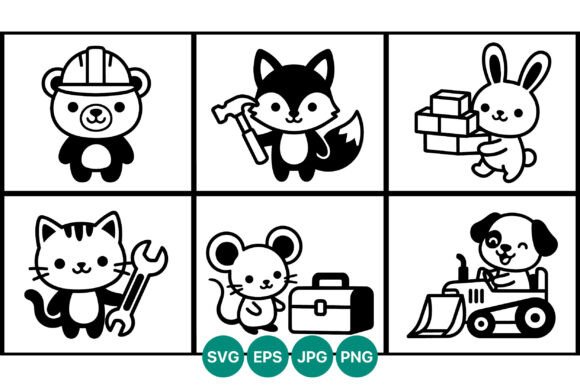 Cute Animal Workers Vector Art