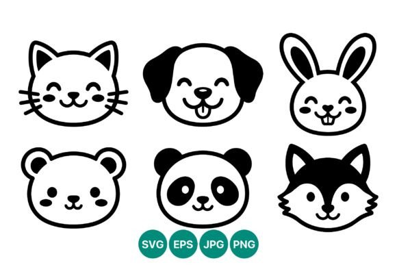 Cute Cartoon Animal Faces Vector Art