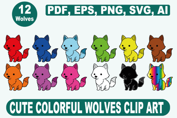 Cute Colorful Wolves Clip Art Wolf