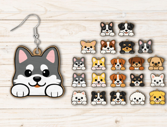 Cute Dog Earring Laser Cut File Bundle