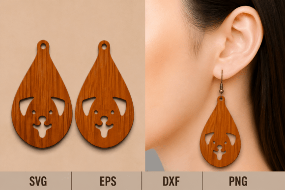 Cute Dog Face Earrings SVG Laser Cut