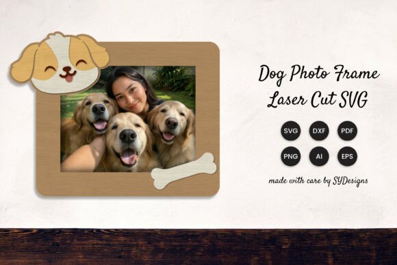 Cute Dog Photo Frame Laser Cut SVG