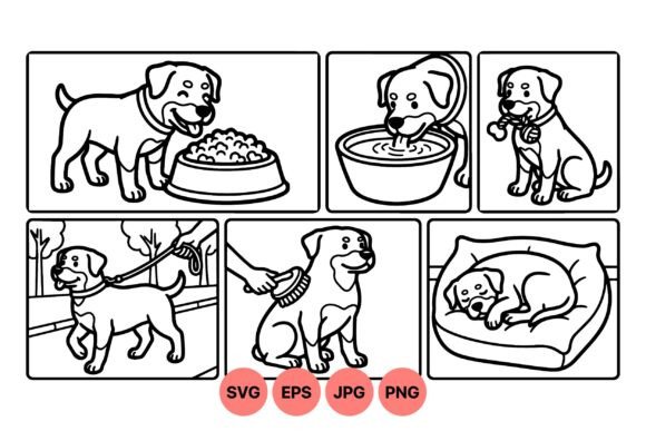Cute Puppy Daily Routine Clipart