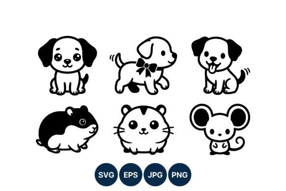 Cute Puppy Hamster Mouse Vector Set