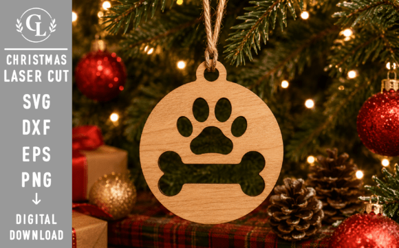 Dog Christmas Ornament Laser Cut SVG