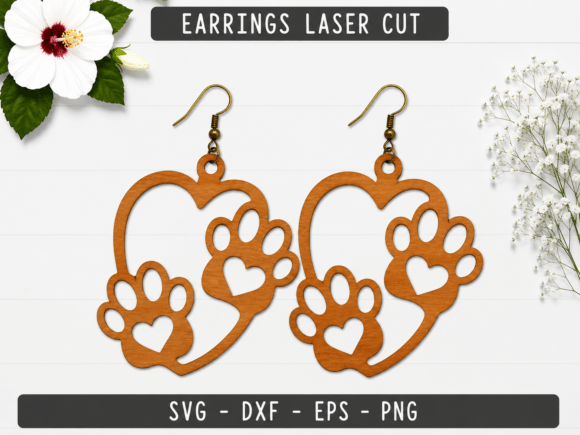 Dog Paw Laser Cut Earrings SVG File