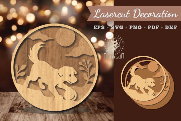 Dog Playing Ball Lasercut Decoration 3