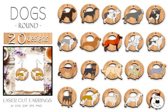 Dog Round Earrings Laser Cut SVG Bundle