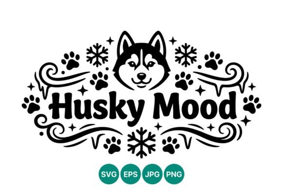 Husky Mood Black White Vector