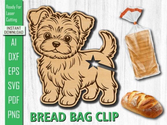 Laser Cut Puppy Dog Bread Bag Clip SVG