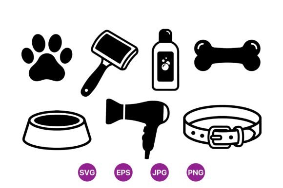 Pet Grooming Tools Clipart Set