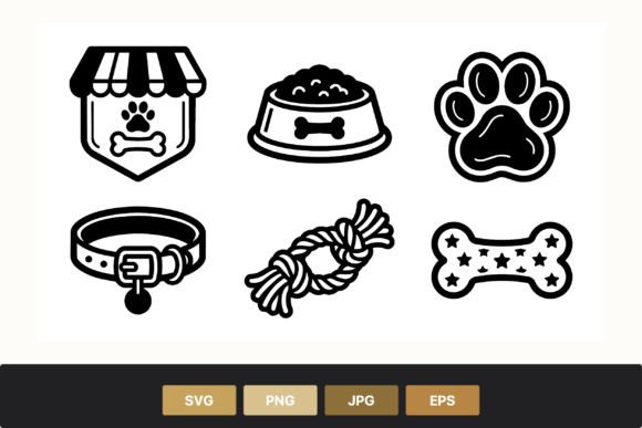 Pet Shop Paw Print Icons Black and White