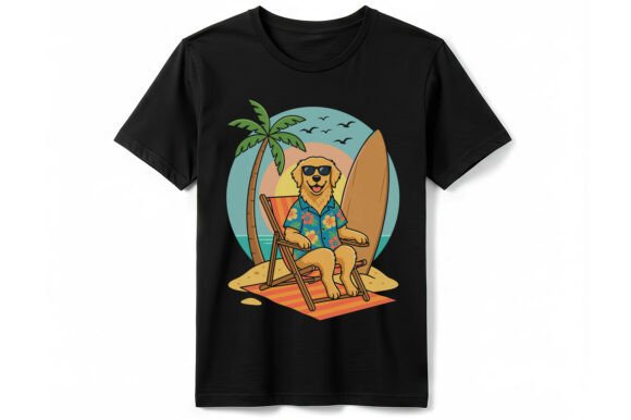 Retro Golden Retriever Beach T-Shirt